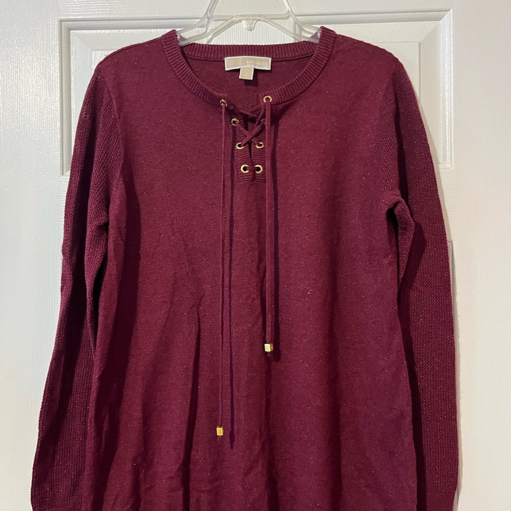Michael Kors Red Long Sleeve Tie Front Hoodie